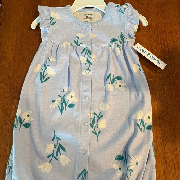 Carter’s Baby Girl Blue Flower Romper, Size 18M, Flutter Sleeves.  NEW WITH TAGS - Picture 1 of 7